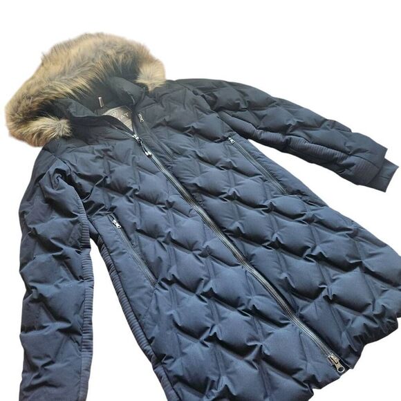 ARIAT Puffer Coat Womens Small Duck Down Faux Fur Outerwear Black - Picture 1 of 9